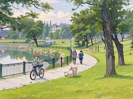 Cảnh bình yên, nhẹ nhàng vào buổi chiều ở Công viên Văn Lang