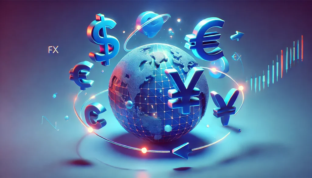 DALL·E 2024 09 13 19.22.52 A 3D illustration in the style of Toy Story using blue tones showcasing the concept of FX Foreign Exchange. The image features playful elements lik 20+ Từ Chuyên Ngành Trong FX Marketing Bạn Cần Biết