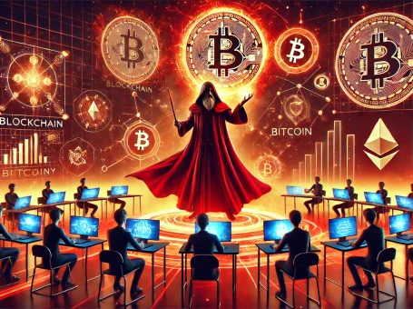 DALL·E 2024 09 13 19.29.06 A horizontal 3D illustration in a style similar to League of Legends featuring a dramatic scene centered around teaching cryptocurrency. The scene sh 20+ Thuật Ngữ Crypto Chuyên Ngành Cho Người Mới Bắt Đầu